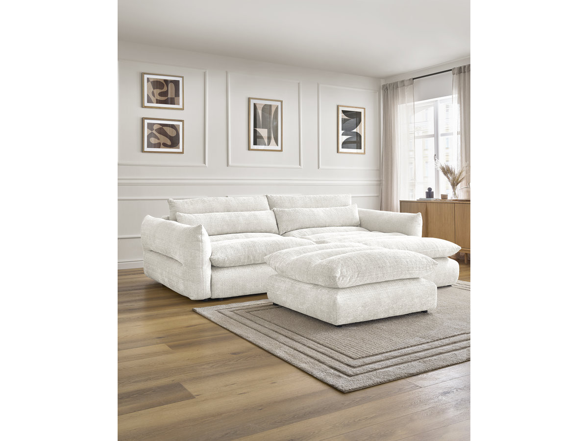 Bobochic Neil Ecksofa mit Pouf Strukturstoff Weiß Ecke rechts