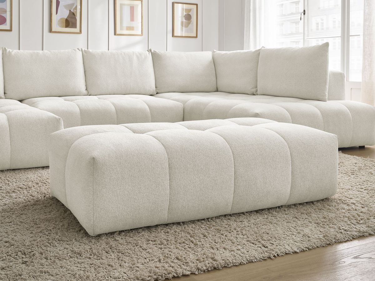 Bobochic Everest Wohnlandschaft mit Pouf, 6 Kissen Melange-Stoff Weiß Ecke links