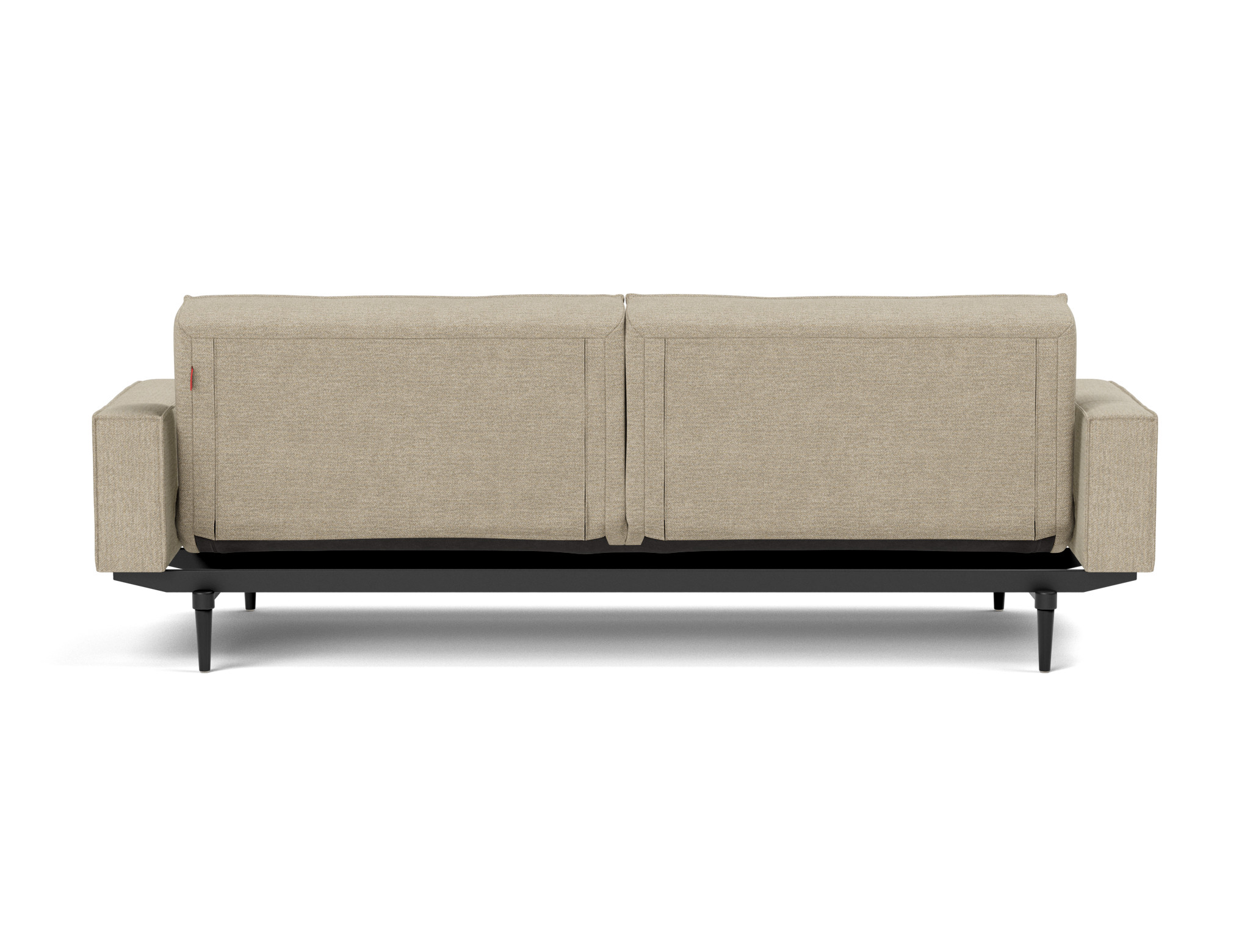 Schlafsofa Splitback mit Armlehnen Strukturierter Stoff Taura 356-Sand Beine Styletto Eiche schwarz