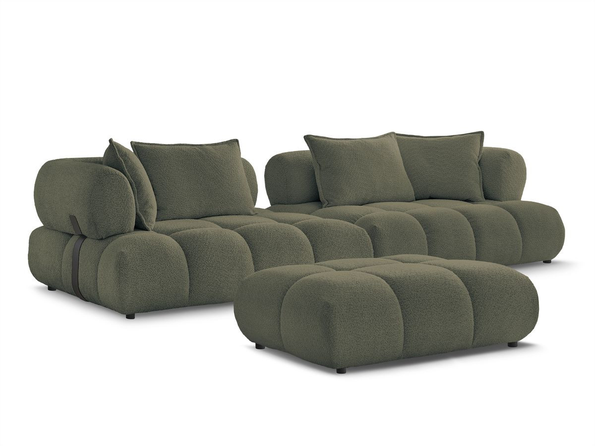 Bobochic Alya Sofa 4-Sitzer mit Pouf Bouclé-Stoff Grün
