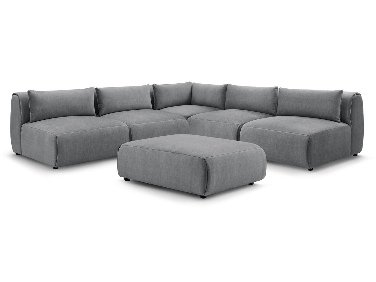 Bobochic Jeanne Ecksofa mit Pouf Samt Dunkelgrau