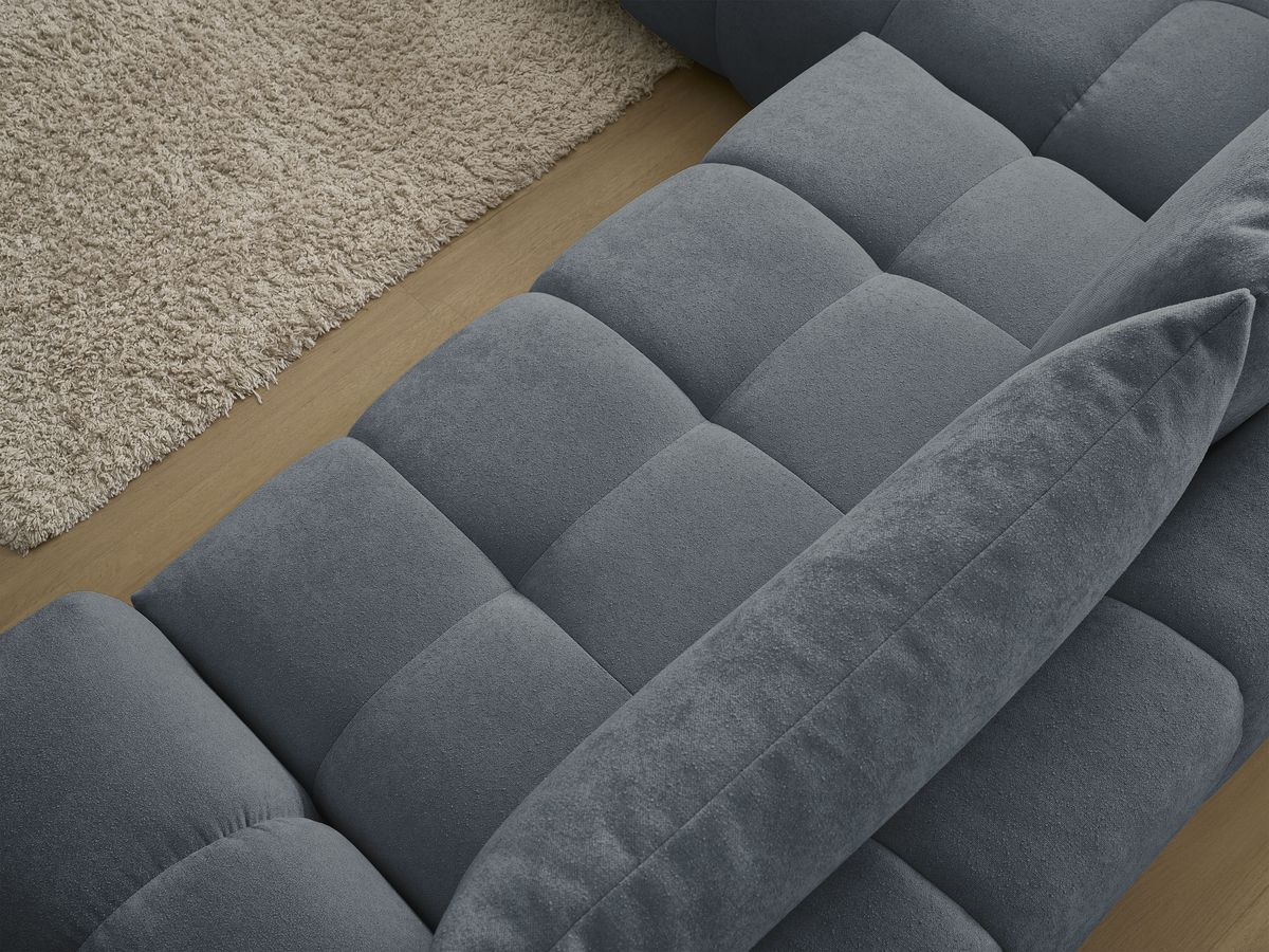 Bobochic Everest Ecksofa mit Schlaffunktion und Bettkasten 320 × 212 cm, 5 Kissen Strukturstoff Dunkelblau Ecke links