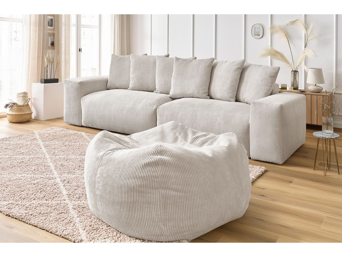 Bobochic Voltaire Sofa 5-Sitzer mit Pouf Cordsamt Beige