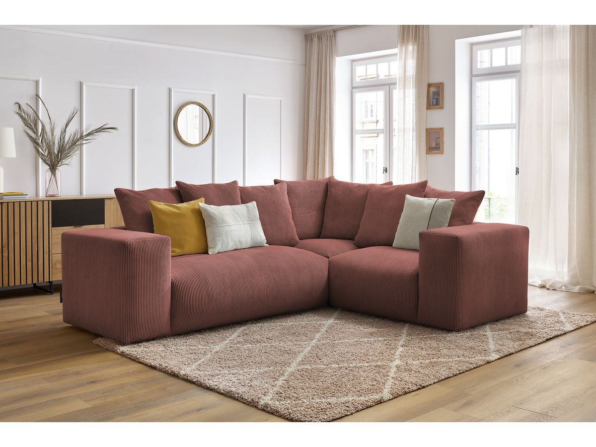 Bobochic Voltaire Ecksofa 268 × 214 cm Cordsamt Rosa Ecke rechts