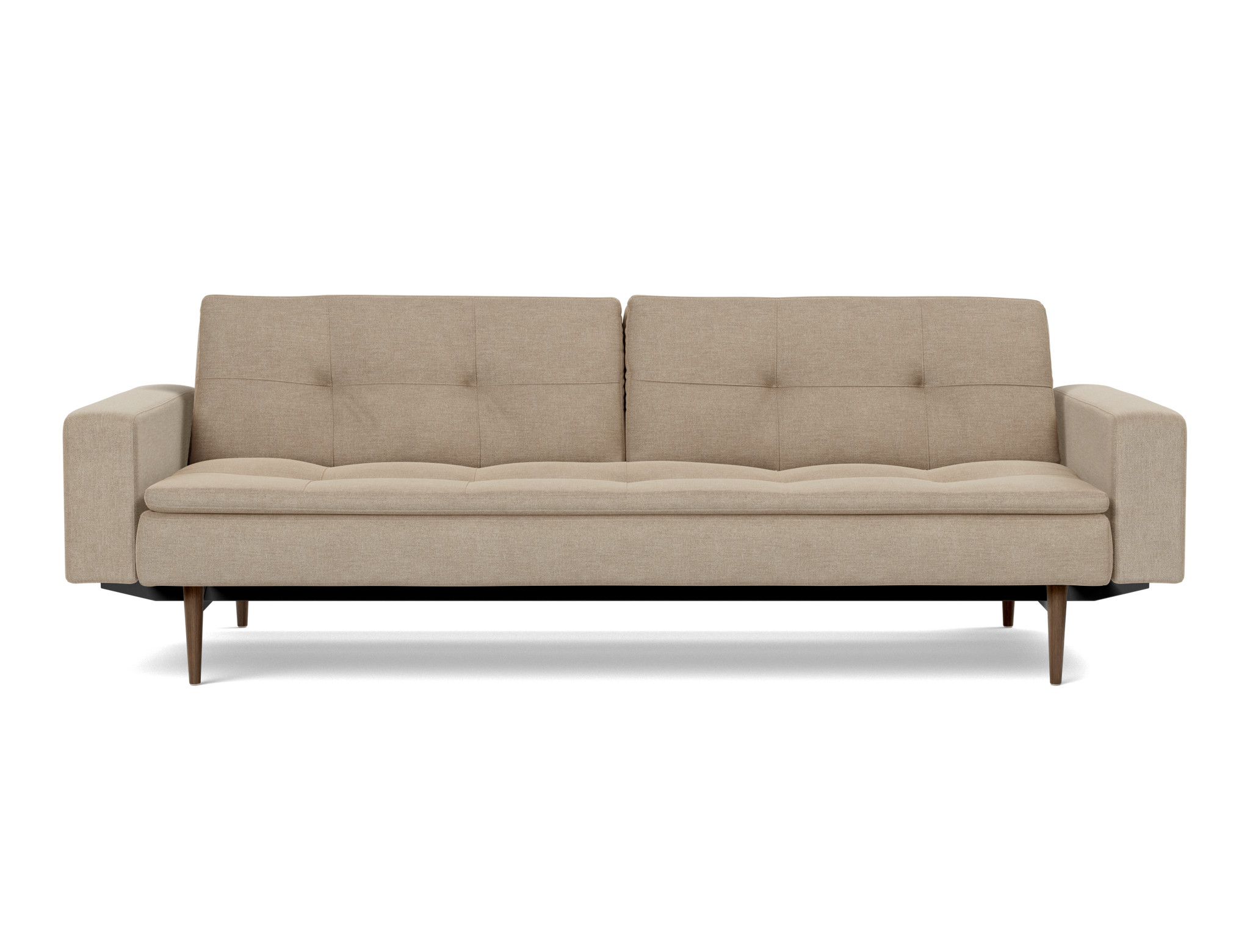 Schlafsofa Dublexo mit Armlehnen Flachgewebe Phobos 587-Mocha Beine Styletto Eiche dunkel