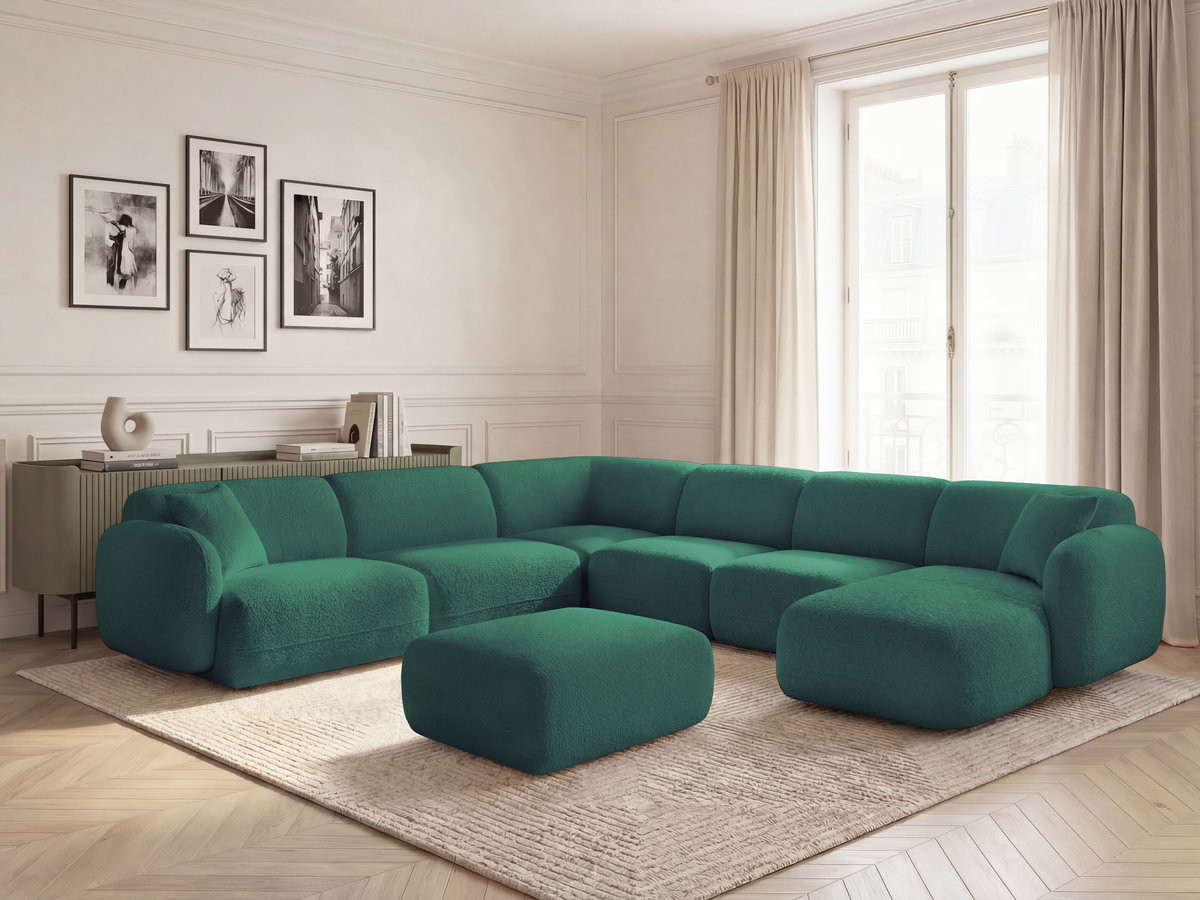 Bobochic Anda Wohnlandschaft mit Pouf 373 × 289 cm Chenille Dunkelgrün Ecke links
