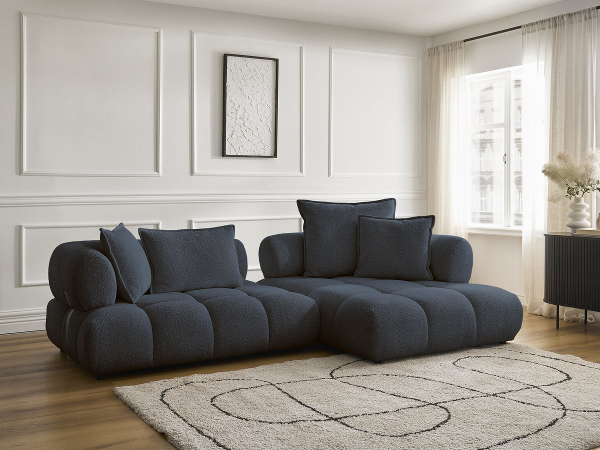 Bobochic Alya Ecksofa Bouclé-Stoff Dunkelblau Ecke rechts