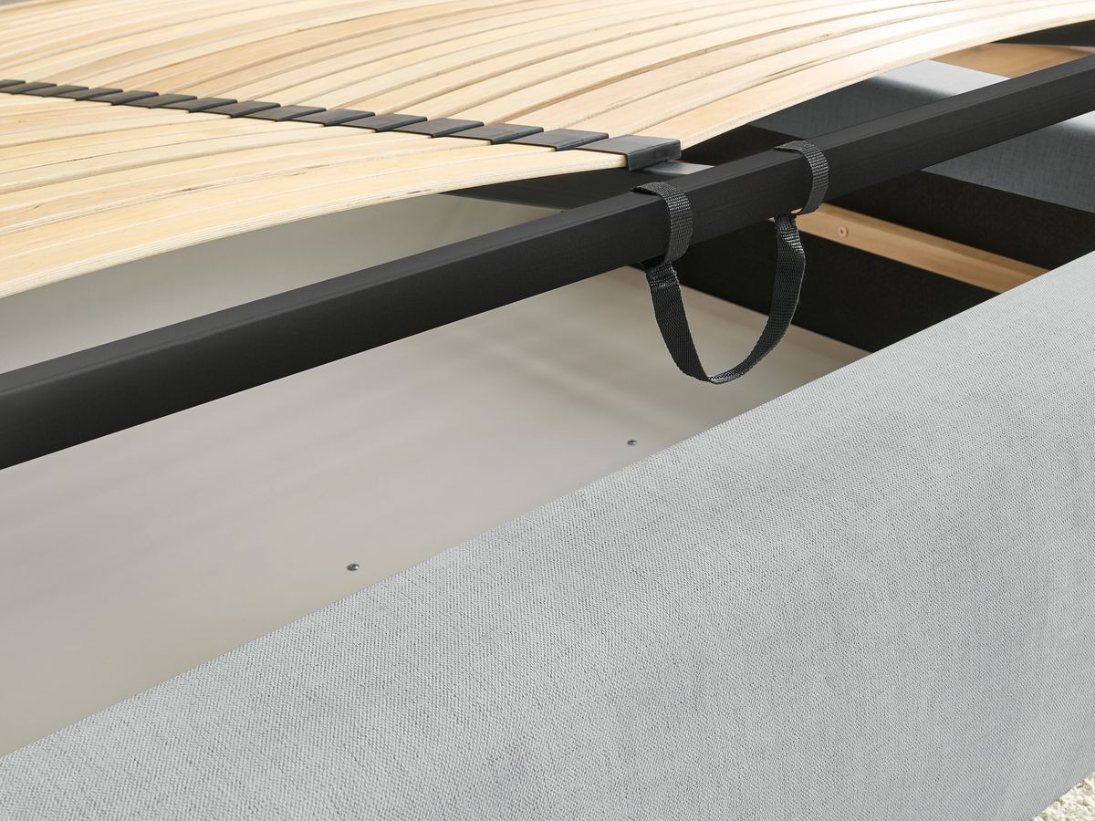 Bobochic Jagna Polsterbett mit Bettkasten Stoff Hellgrau, Liegefläche 180 × 200 cm
