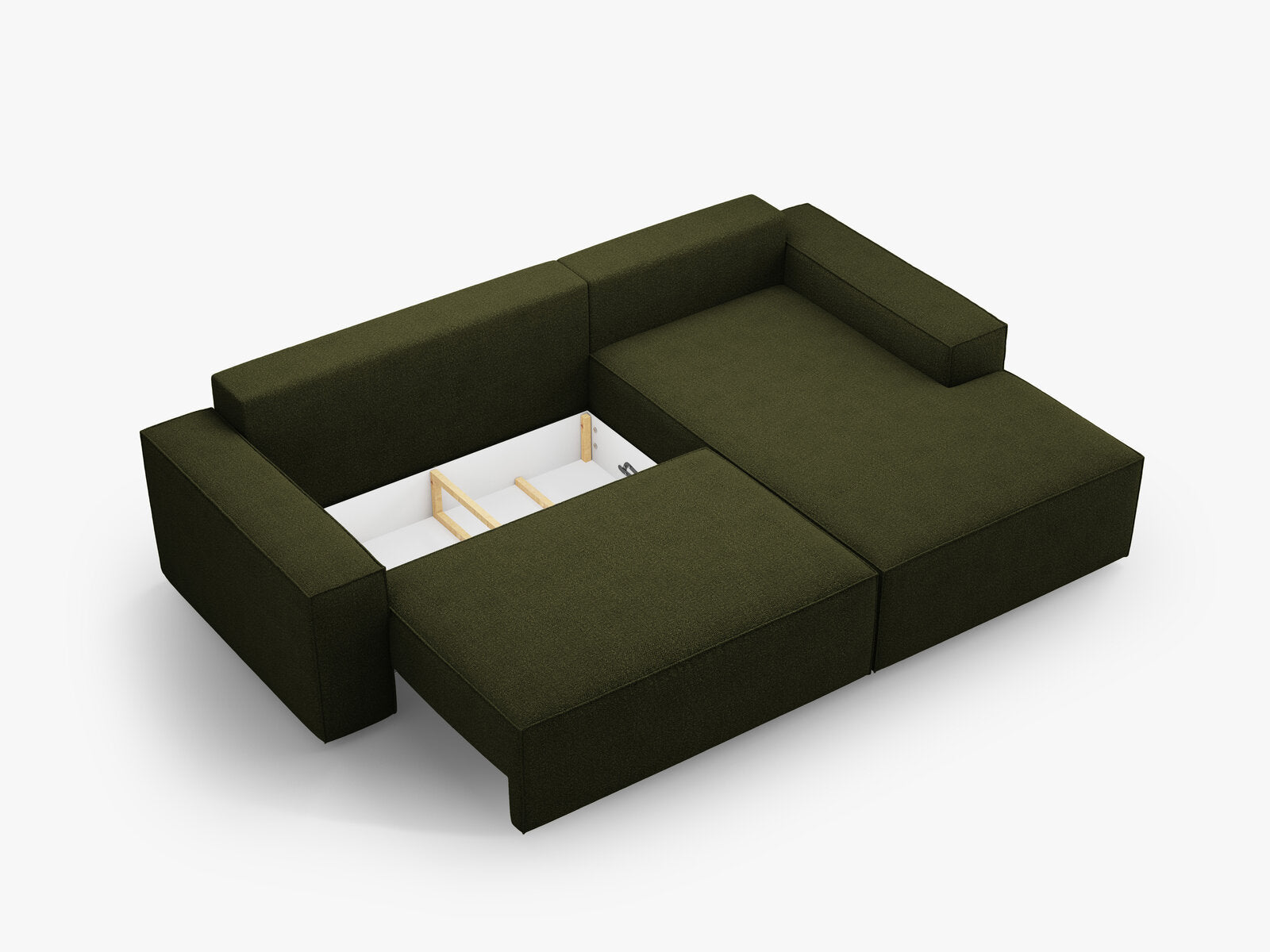 Micadoni Schlaf-Ecksofa Jodie 3-Sitzer Rechts Boucle Dunkel-Olivgrün