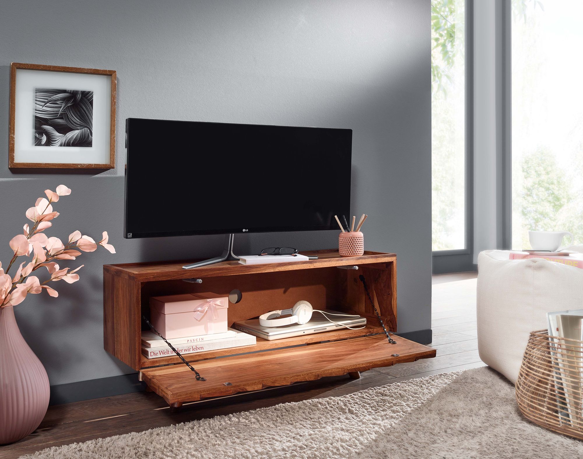 TV-Board Dorotea Massivholz Dunkelbraun 92 × 35 × 44 cm