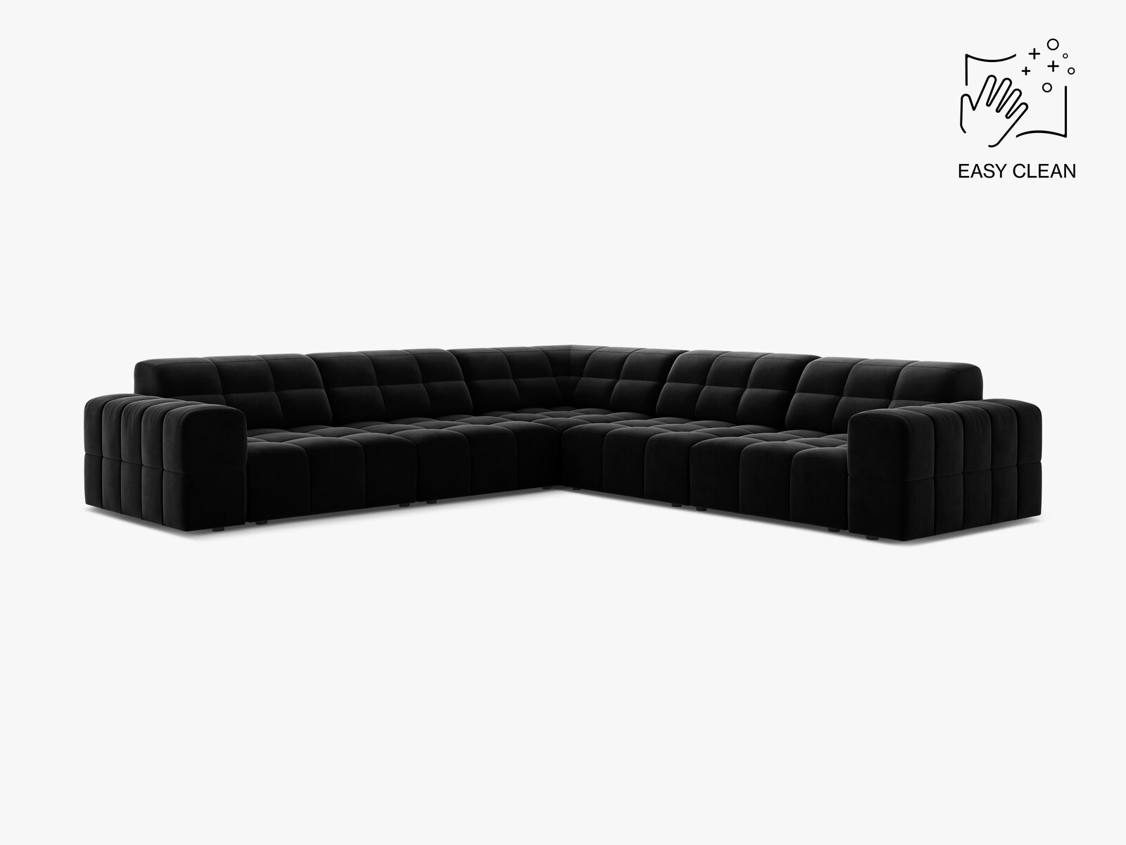 Micadoni Jennifer Modulares Ecksofa 7-Sitzer Samt Venus Schwarz