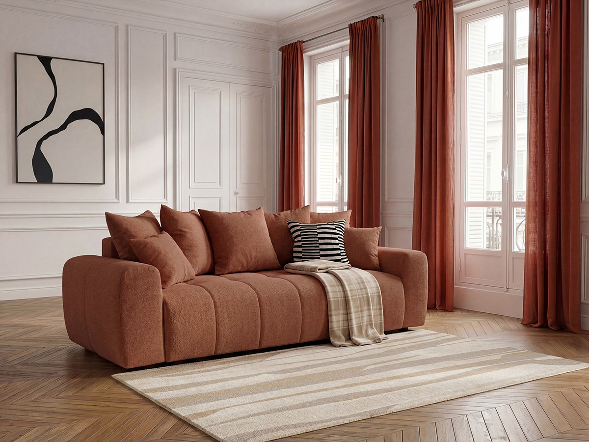 Bobochic Roxelane Schlafsofa 3-Sitzer mit Bettkasten Melange-Stoff Orange