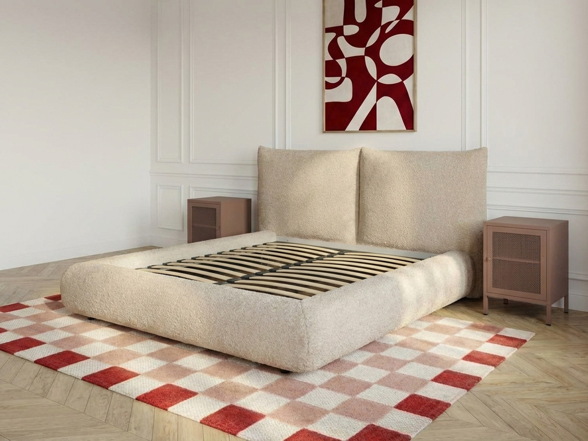 Bobochic Jaden Polsterbett Bouclé-Stoff Beige, Liegefläche 140 × 190 cm