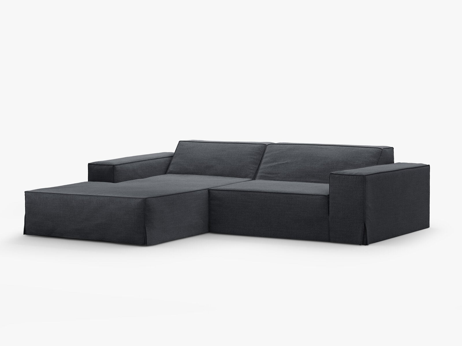 Micadoni Ecksofa Jodie 3-Sitzer Links Strukturierter Stoff Lins Grau und Blau