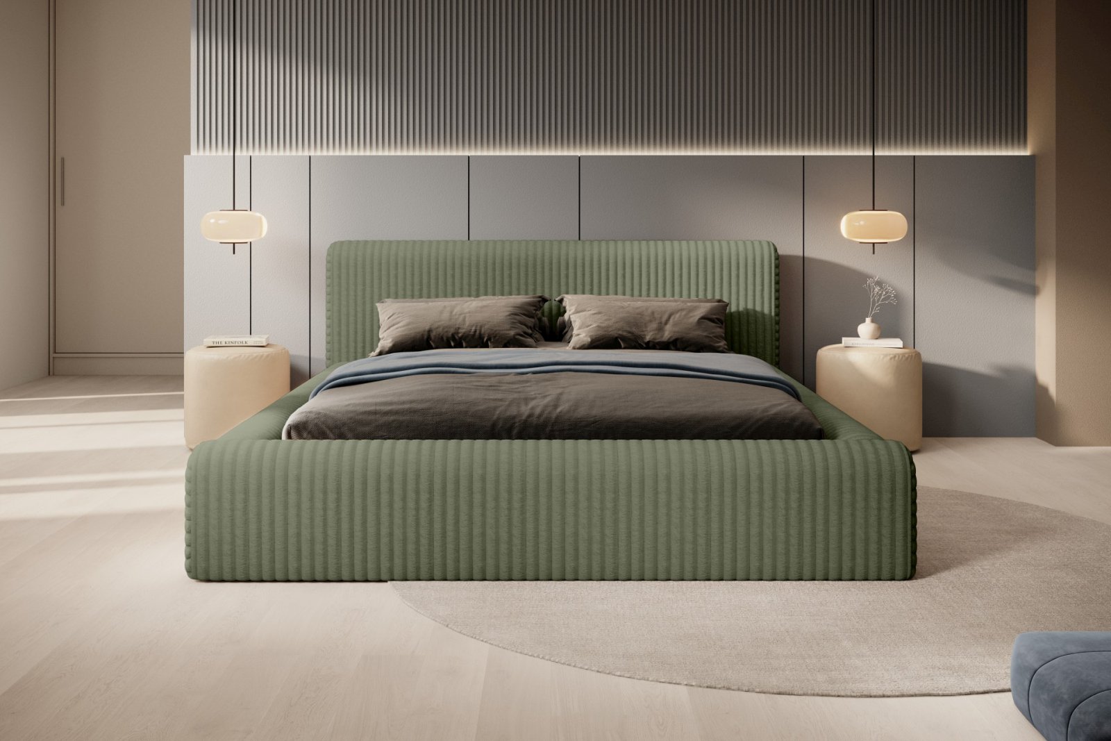 Polsterbett Miloa Softcord mit Fellstruktur 180x200 mit Holzrahmen Vito 77