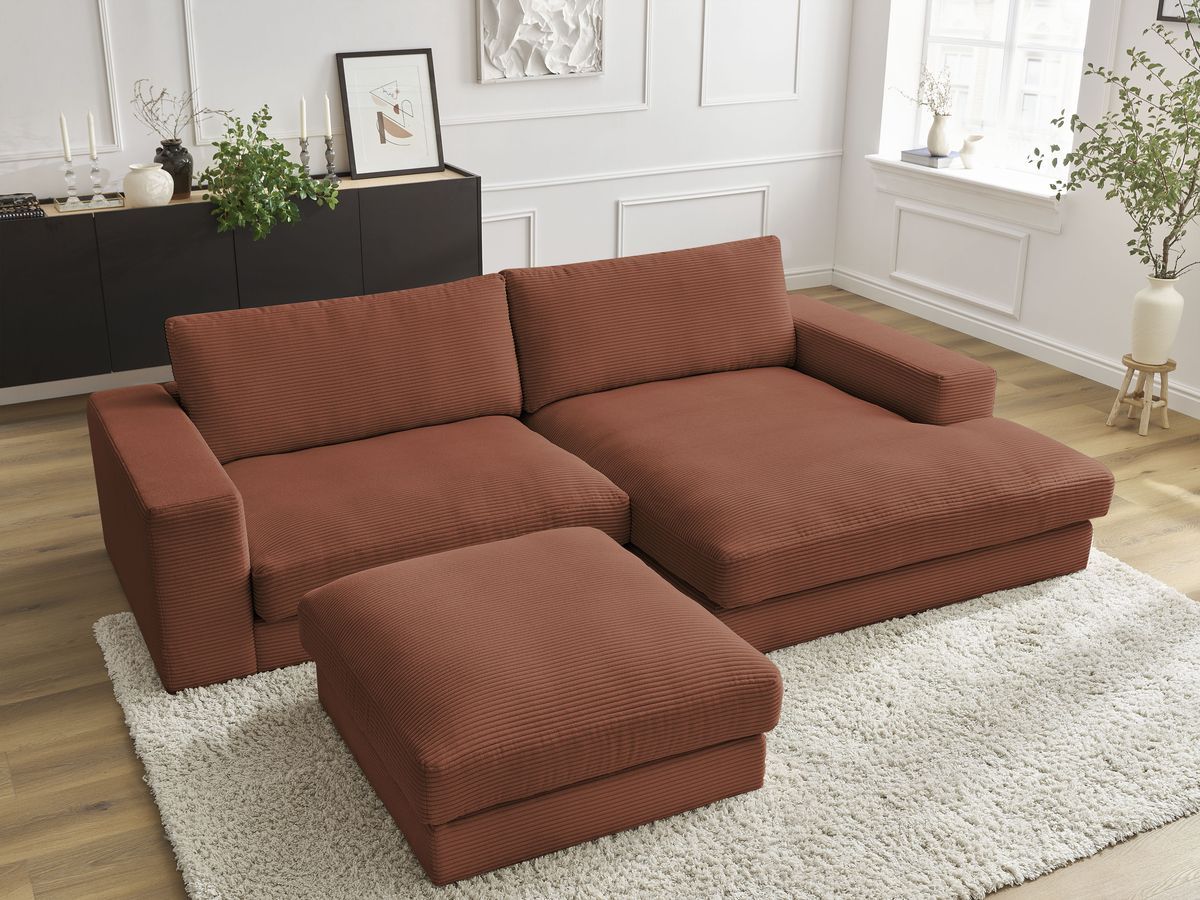 Bobochic Leonard Ecksofa mit Pouf 274 × 159 cm Cordsamt Orange Ecke rechts