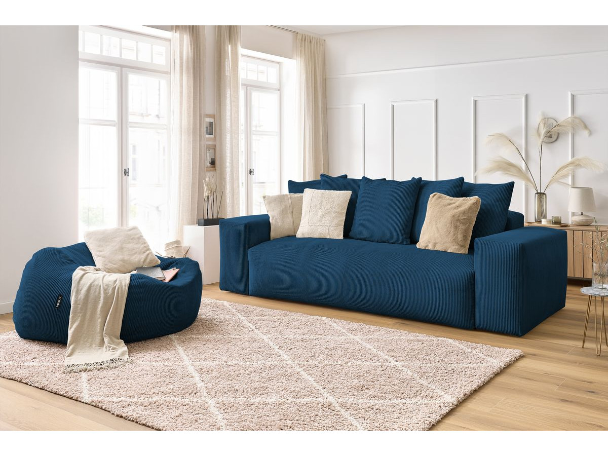 Bobochic Voltaire Sofa 4-Sitzer mit Pouf 280 × 124 cm Cordsamt Dunkelblau