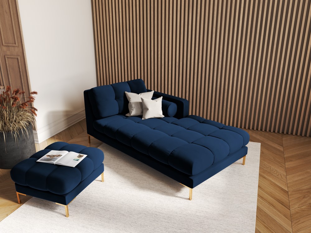 Cosmopolitan Design Pouf Bali Samt Bluvel Königsblau Beine Gold