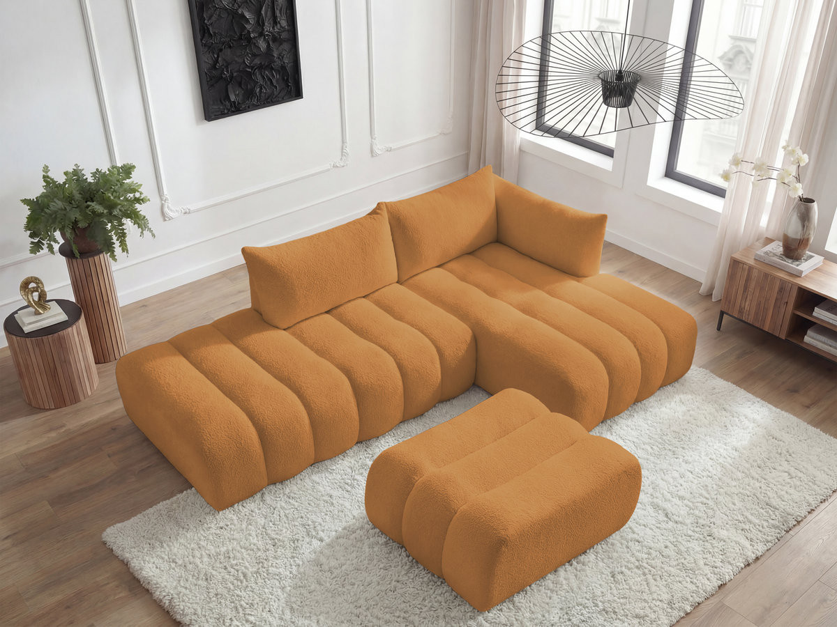 Bobochic Azra Ecksofa mit Pouf 319 × 178 cm Bouclé-Stoff Gelb Ecke rechts