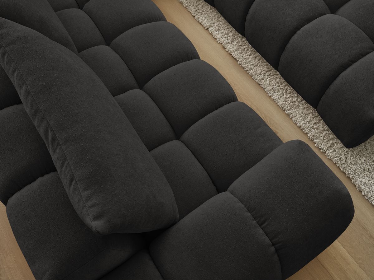 Bobochic Everest Ecksofa mit Schlaffunktion und Pouf, 4 Kissen Strukturstoff Schwarz Ecke rechts