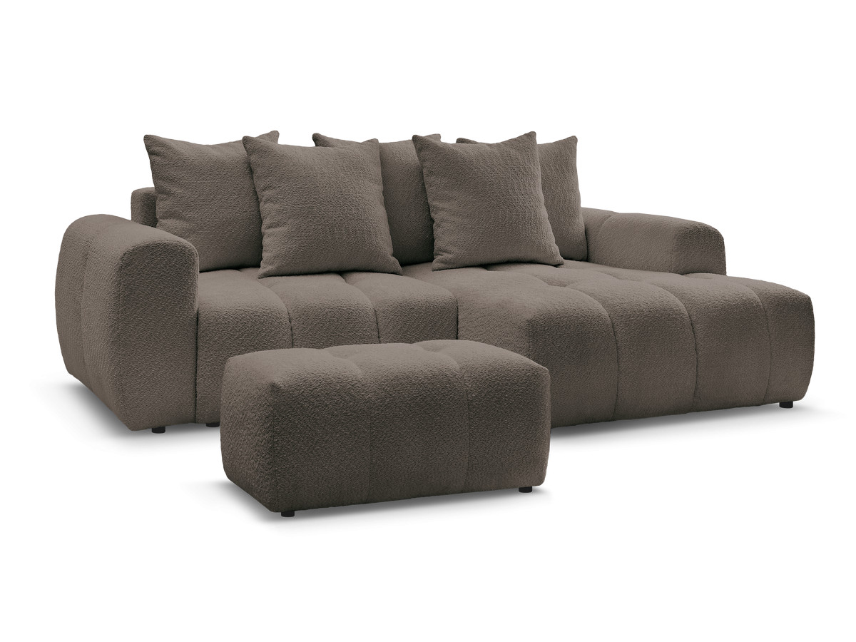 Bobochic Roxelane Ecksofa mit Schlaffunktion und Bettkasten und Pouf 258 × 150 cm Bouclé-Stoff Braun Ecke rechts