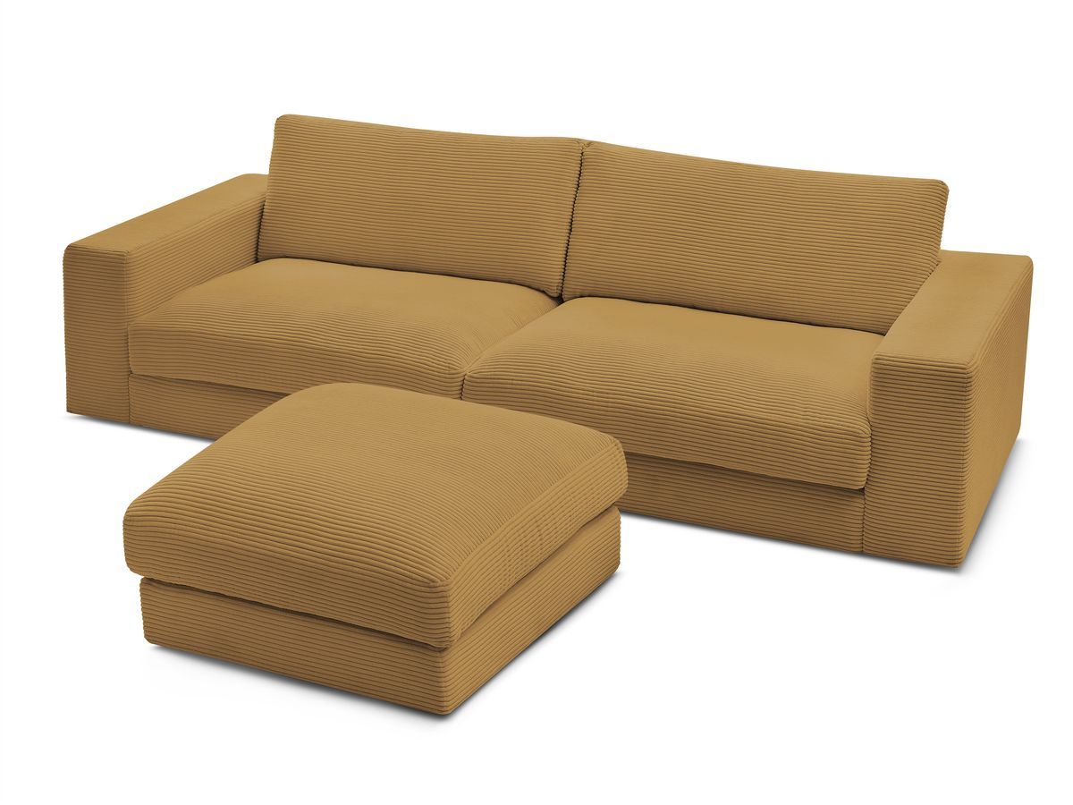 Bobochic Leonard Sofa 4-Sitzer mit Pouf 274 × 109 cm Cordsamt Gelb