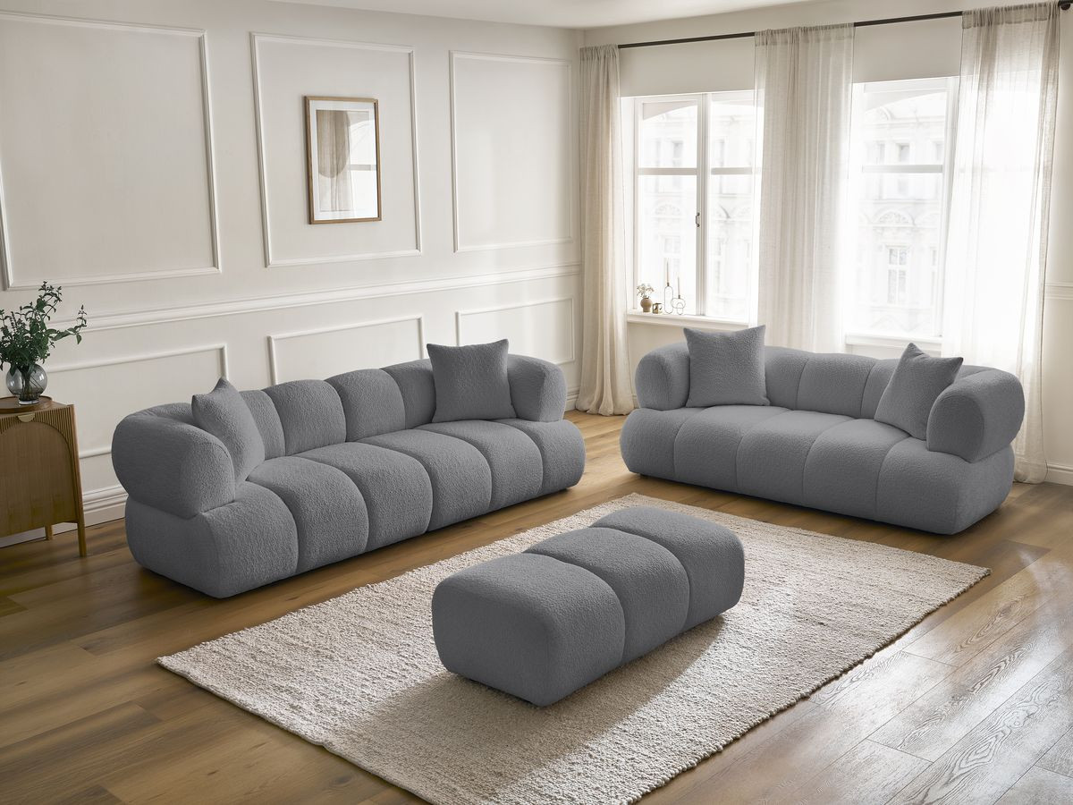 Bobochic Pamira Sofa 5-Sitzer mit Pouf Bouclé-Stoff Dunkelgrau