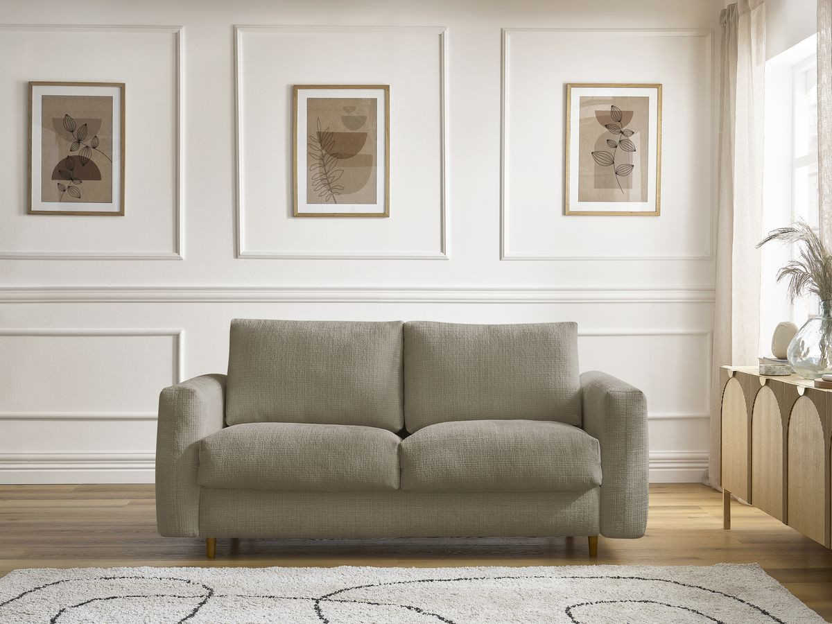 Bobochic Cocoone Schlafsofa 3-Sitzer Strukturstoff Taupe, Liegefläche 140 × 200 cm