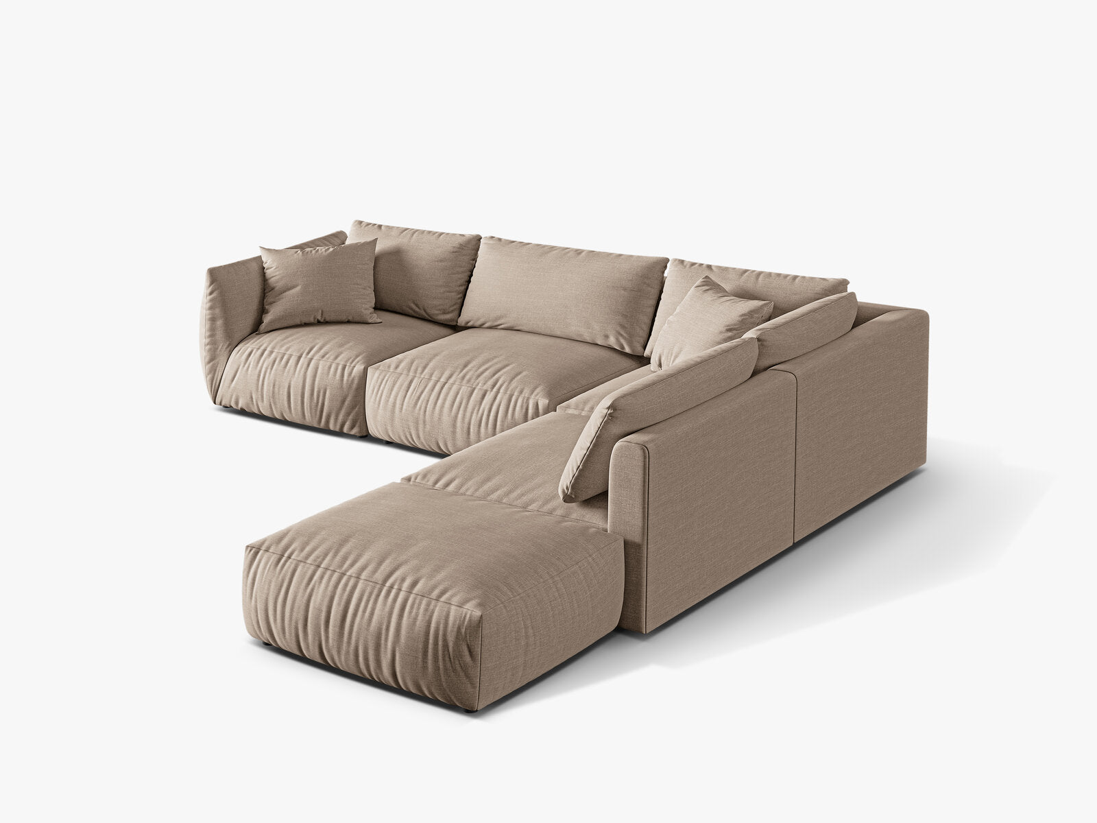 Micadoni Modulares Ecksofa Chris 4-Sitzer Rechts Strukturierter Stoff Sand