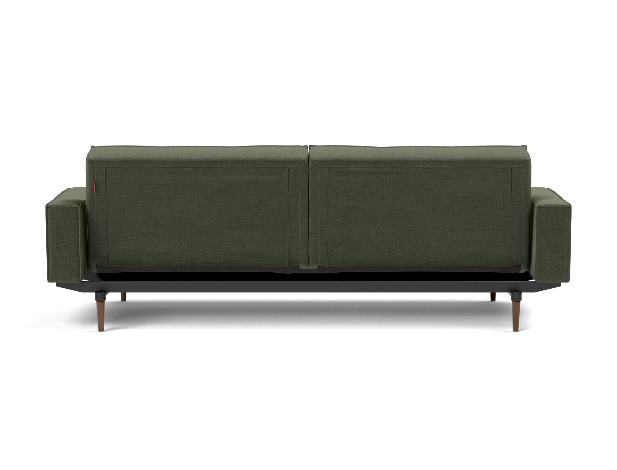 Schlafsofa Splitback mit Armlehnen Chenille Esina 413-Olive-Green Beine Styletto Eiche dunkel