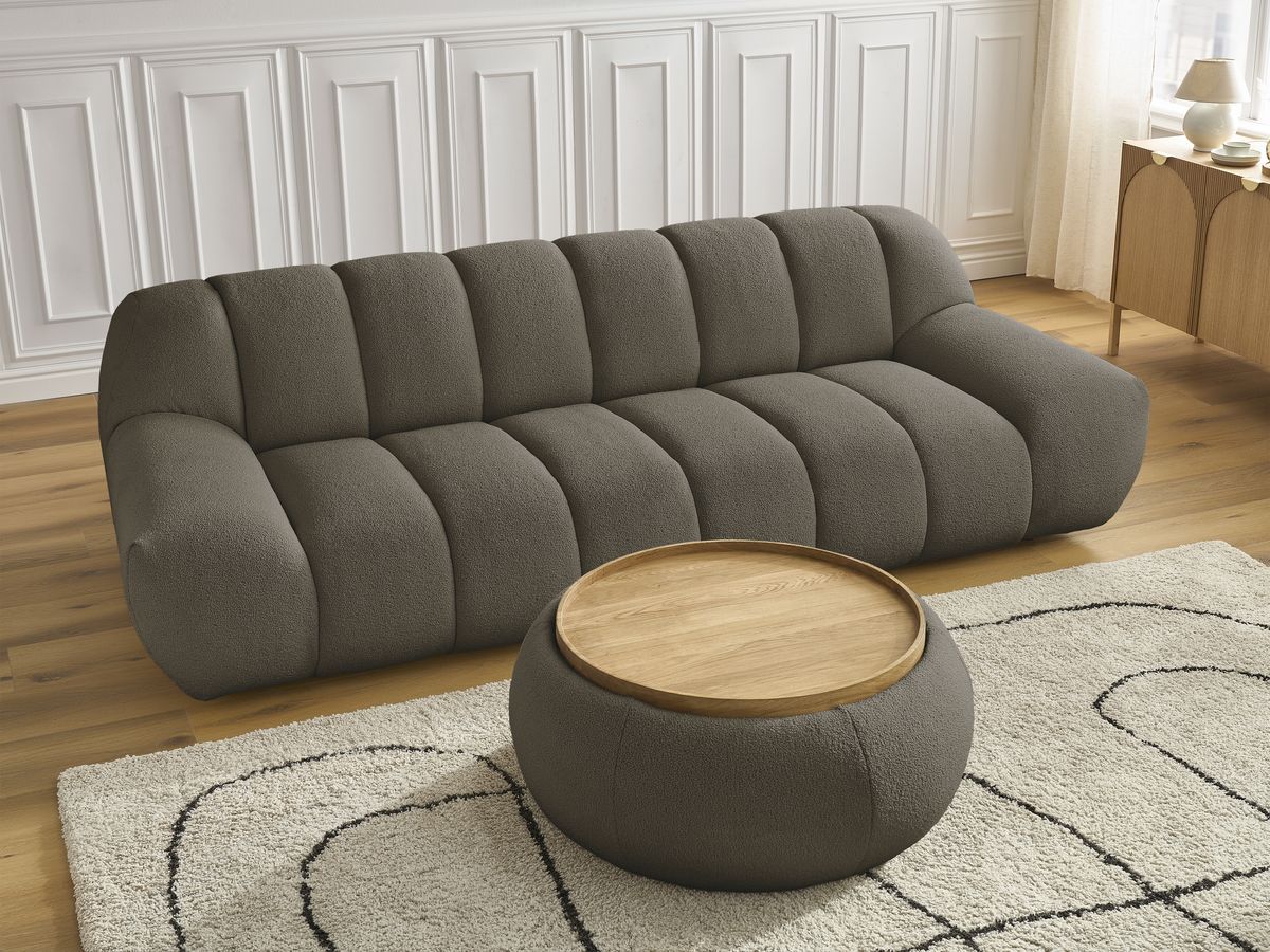 Bobochic Hayden Sofa 3-Sitzer mit Pouf 256 × 107 cm Bouclé-Stoff Braun
