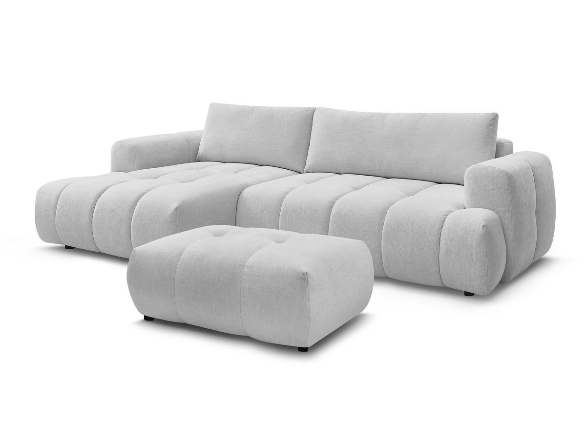 Bobochic Fuji Ecksofa mit Schlaffunktion und Bettkasten und Pouf 292 × 160 cm Stoff Hellgrau Ecke links