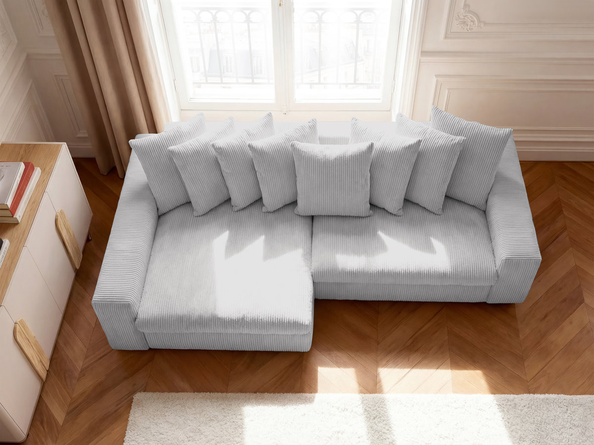 Bobochic Enore Ecksofa 330 × 157 cm Cordsamt Hellgrau Ecke links