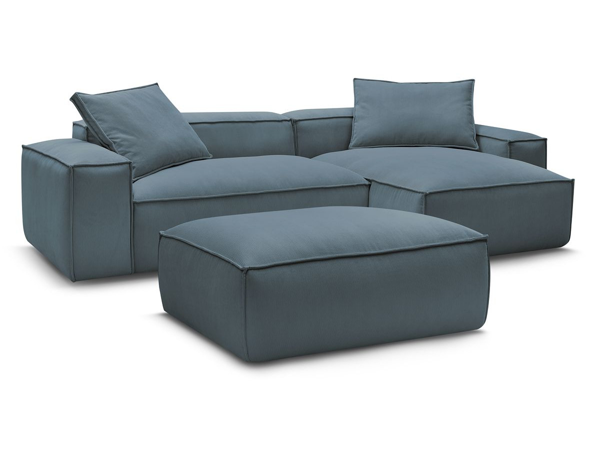 Bobochic Boheme Ecksofa mit Pouf Cordsamt Blau
