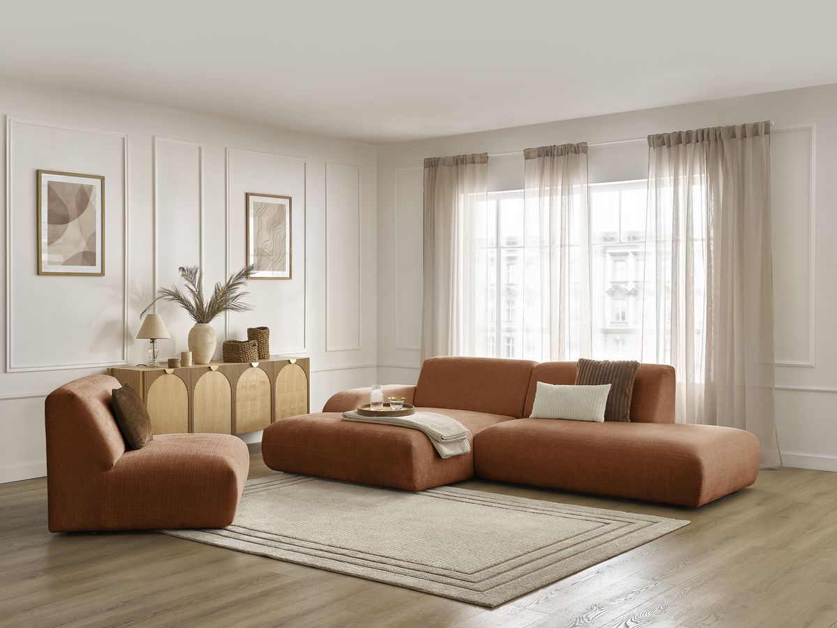 Bobochic Sirius Ecksofa 405 × 170 cm Strukturstoff Orange Ecke links