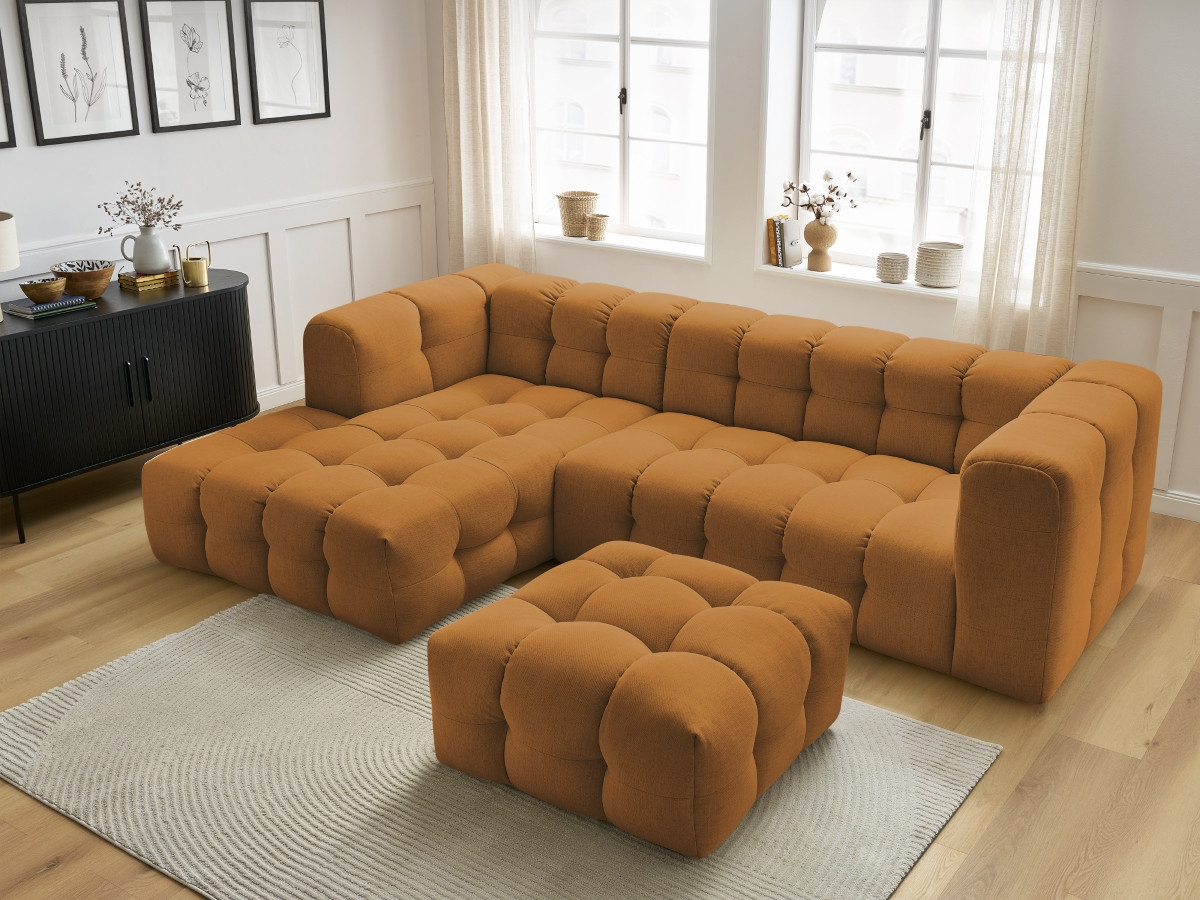 Bobochic Cloud Ecksofa mit Pouf 288 × 184 cm Stoff Gelb Ecke links