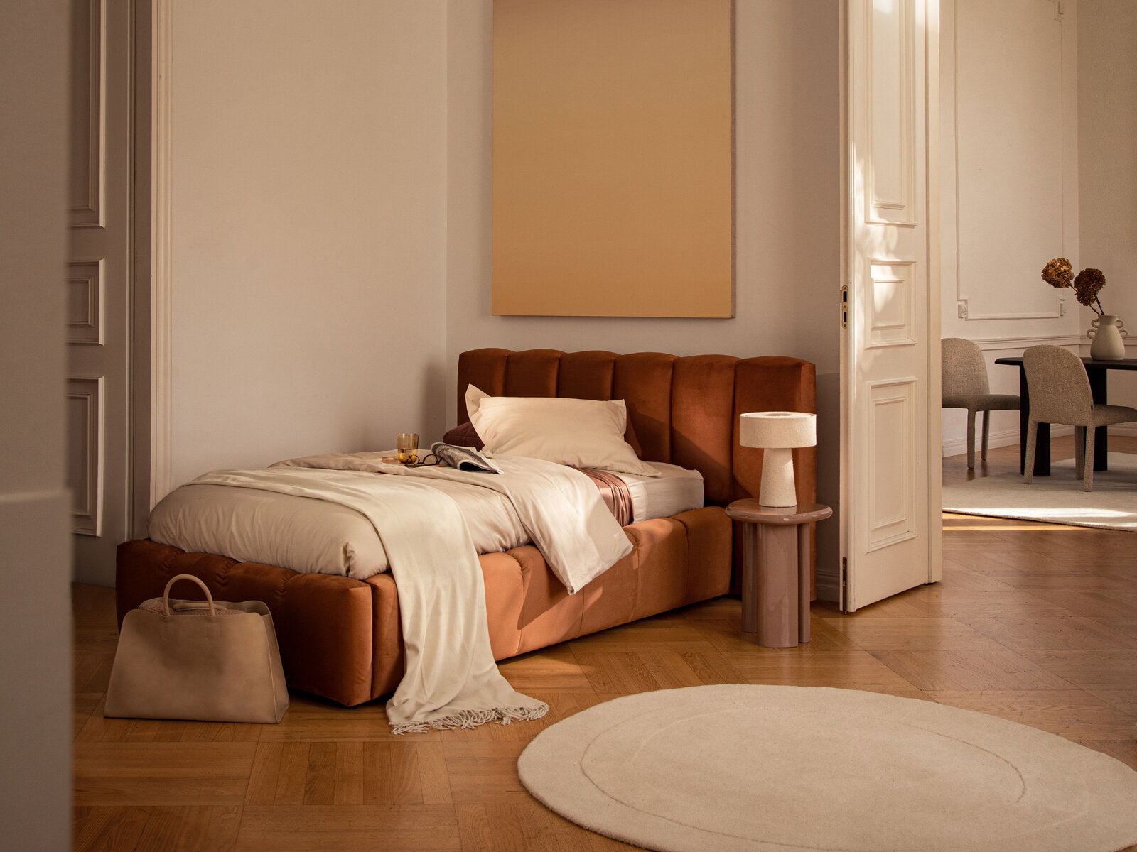 Micadoni Stauraumbett mit Kopfteil Lupine Samt Paris Blau 90x200