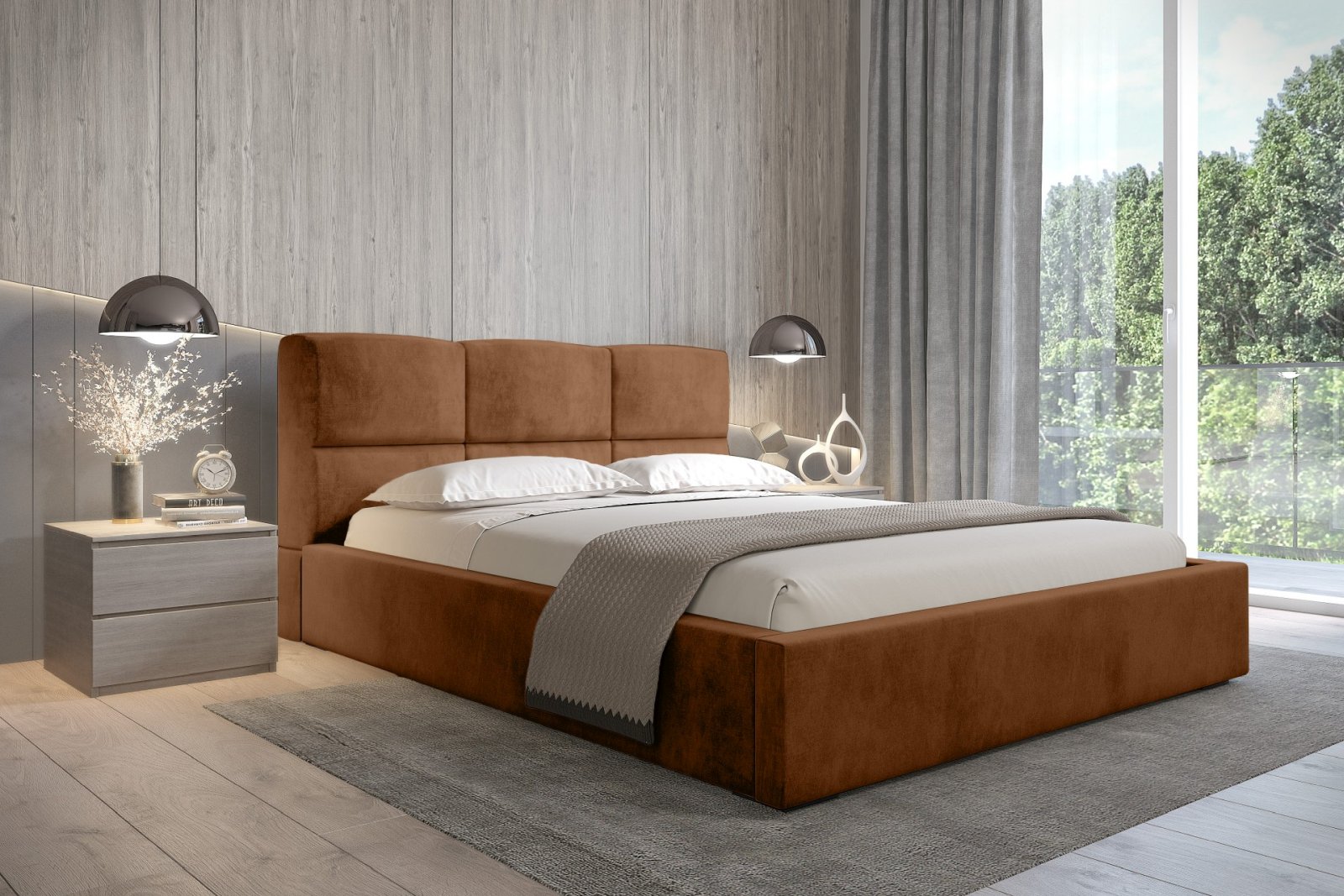Polsterbett Portoza Samtstoff 160x200 mit Metallrahmen Macau Terra