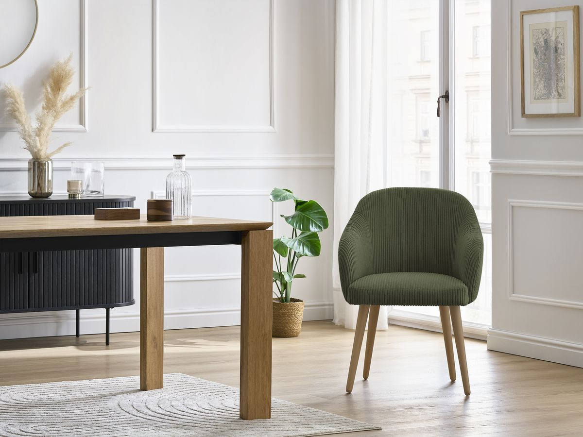 Bobochic Sophie Esszimmerstuhl 2er-Set mit skandinavischen Holzbeinen Cordsamt Grün