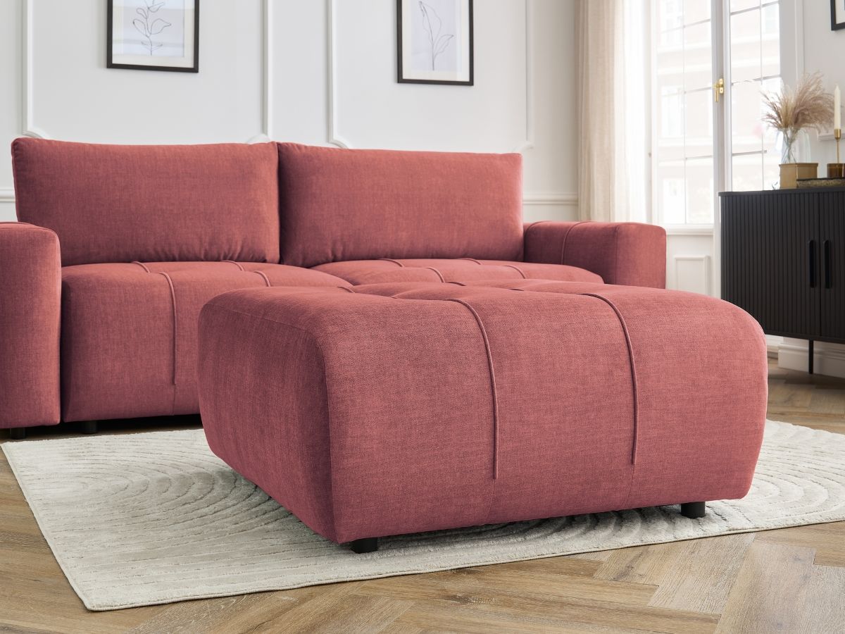 Bobochic Arsene Schlafsofa 4-Sitzer mit Bettkasten und Pouf Samt Orange