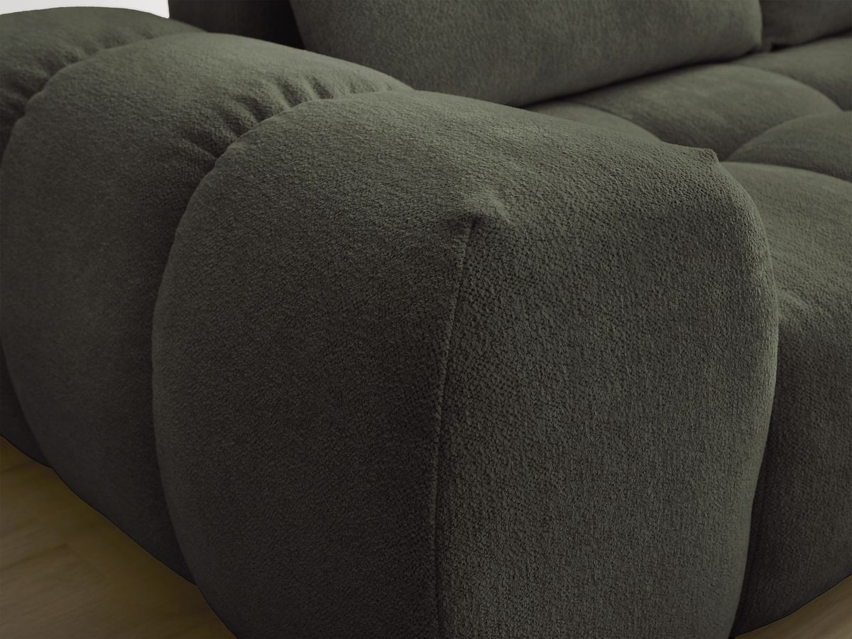 Bobochic Everest Ecksofa mit Schlaffunktion und Bettkasten 320 × 212 cm, 5 Kissen Melange-Stoff Grün Ecke rechts