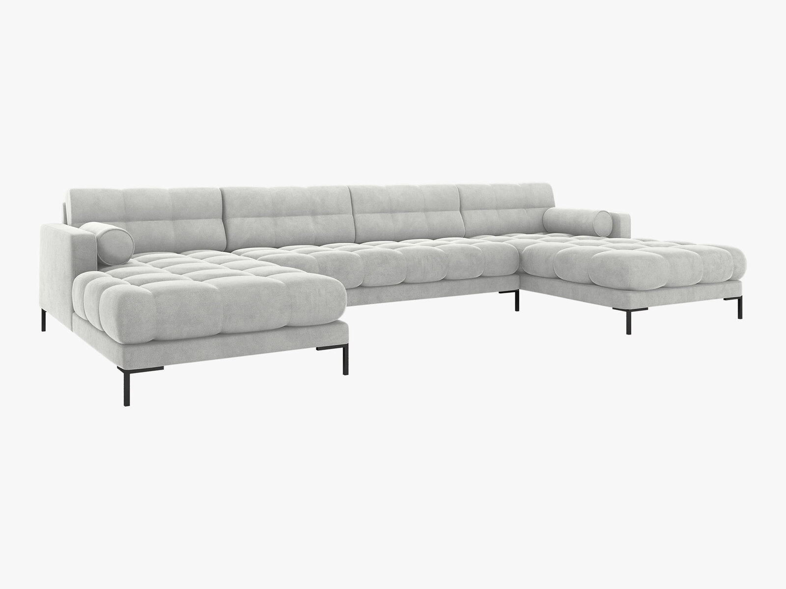 Micadoni Panorama-Sofa Mamaia 6-Sitzer Samt Bluvel Silber schwarze Beine