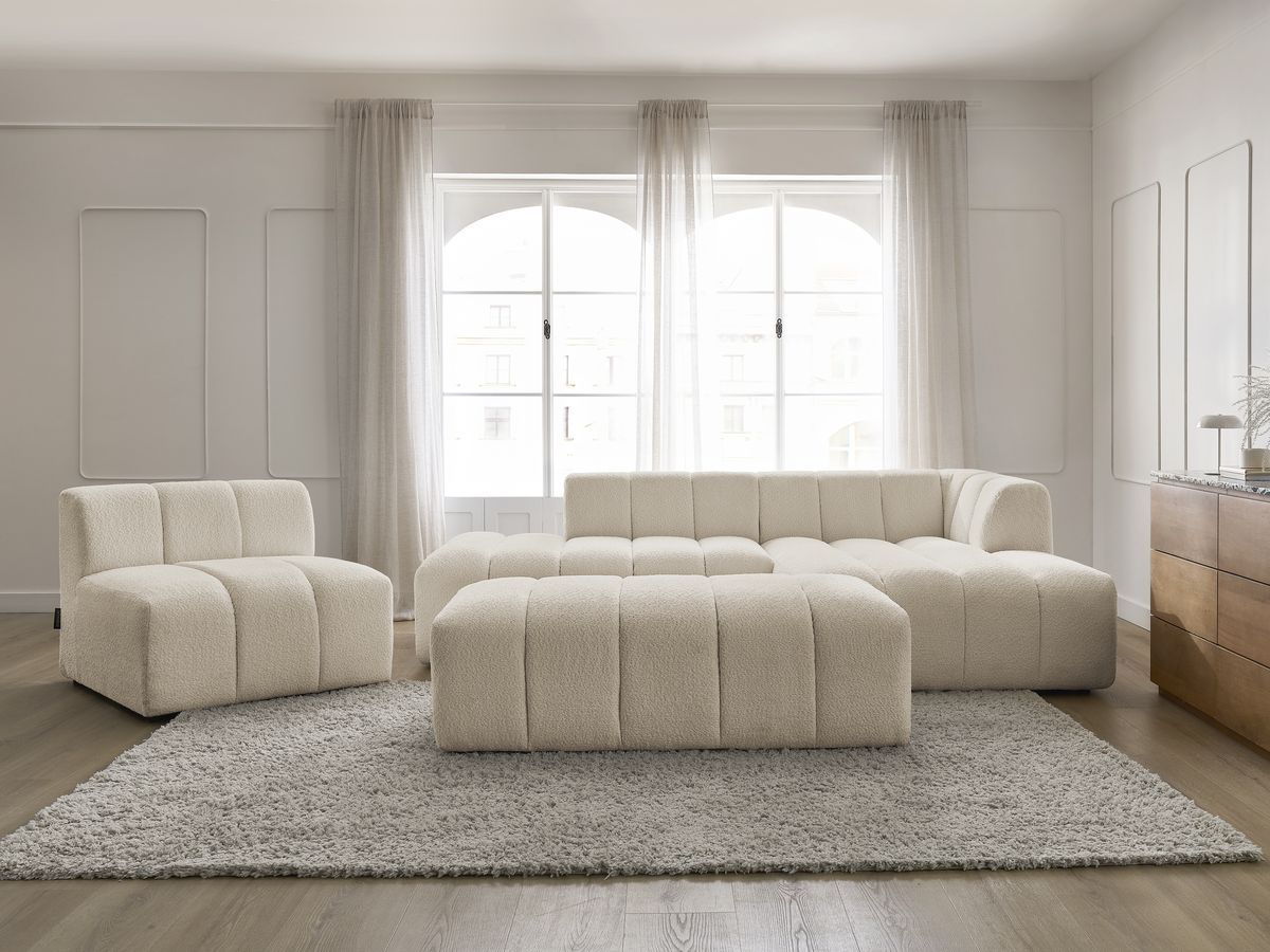 Bobochic Annecy Ecksofa mit Sofamodul und Pouf Bouclé-Stoff Beige Ecke rechts