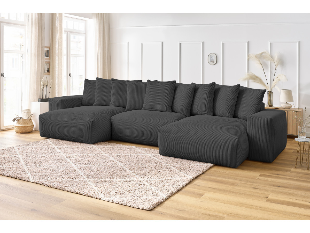 Bobochic Voltaire Wohnlandschaft 420 × 174 cm Cordsamt Dunkelgrau