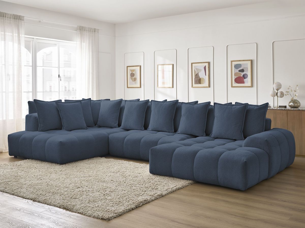 Bobochic Everest Wohnlandschaft, 14 Kissen Melange-Stoff Dunkelblau Ecke rechts
