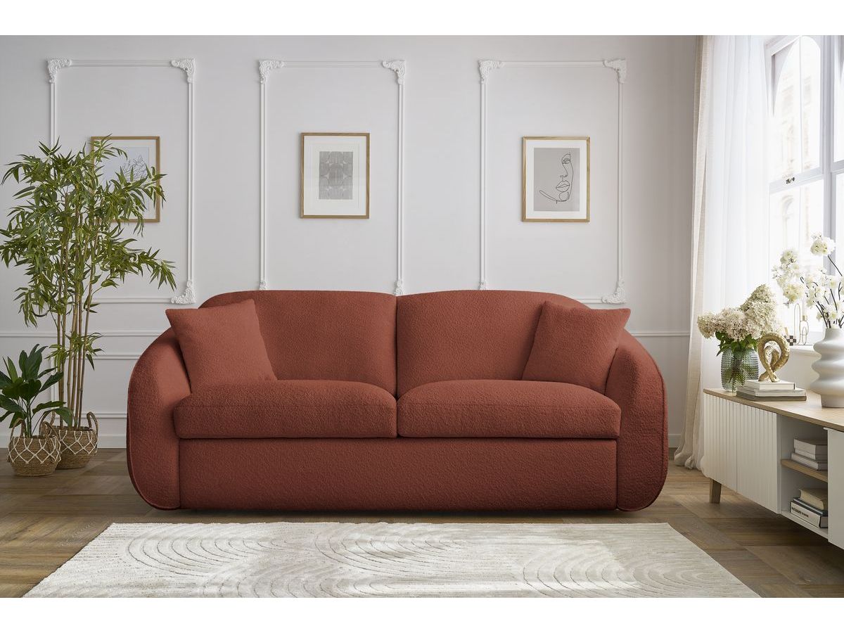 Bobochic Cezanne Schlafsofa 3-Sitzer Bouclé-Stoff Orange, Liegefläche 140 × 194 cm
