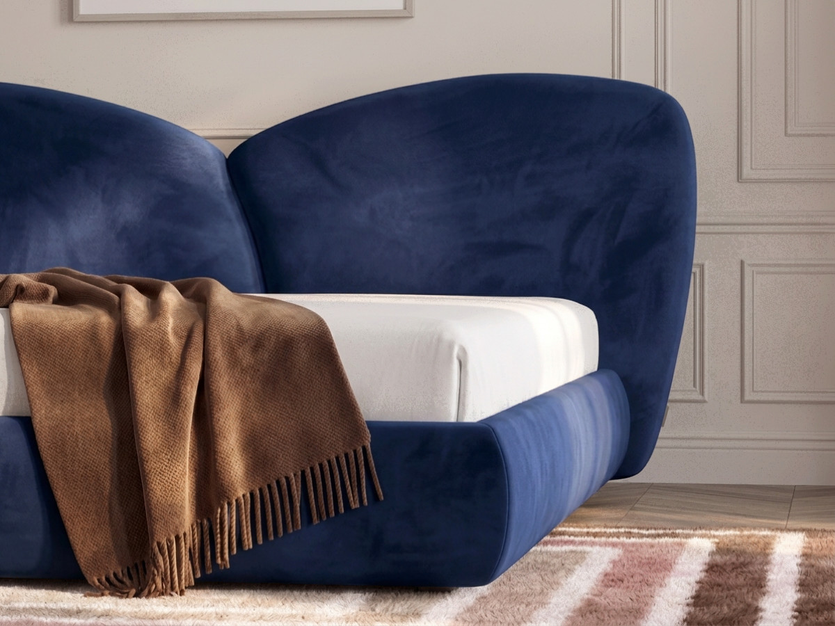 Bobochic Danae Polsterbett Samt Blau, Liegefläche 140 × 190 cm