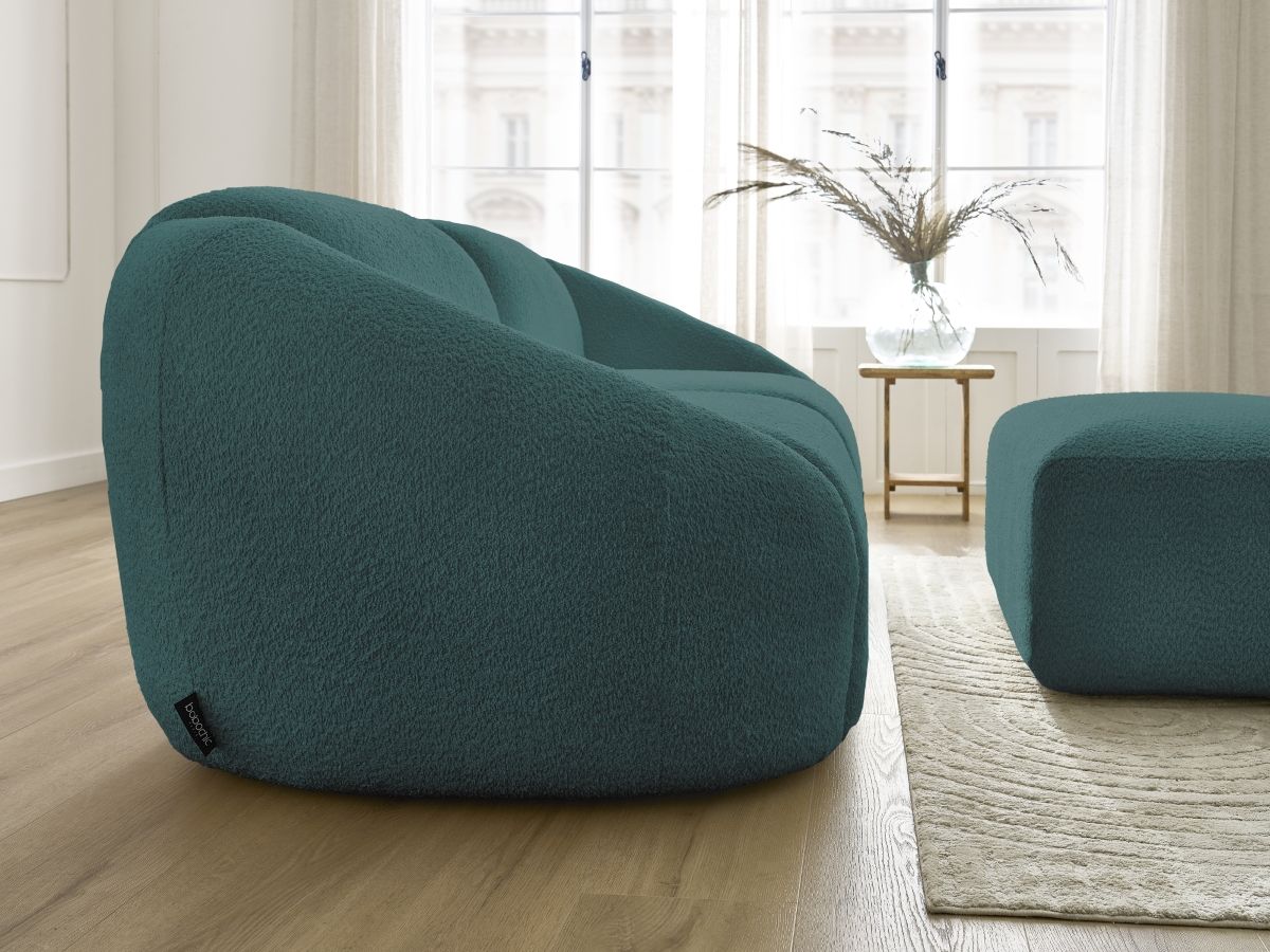 Bobochic Tina Sofa 3-Sitzer mit Pouf Bouclé-Stoff Hellblau