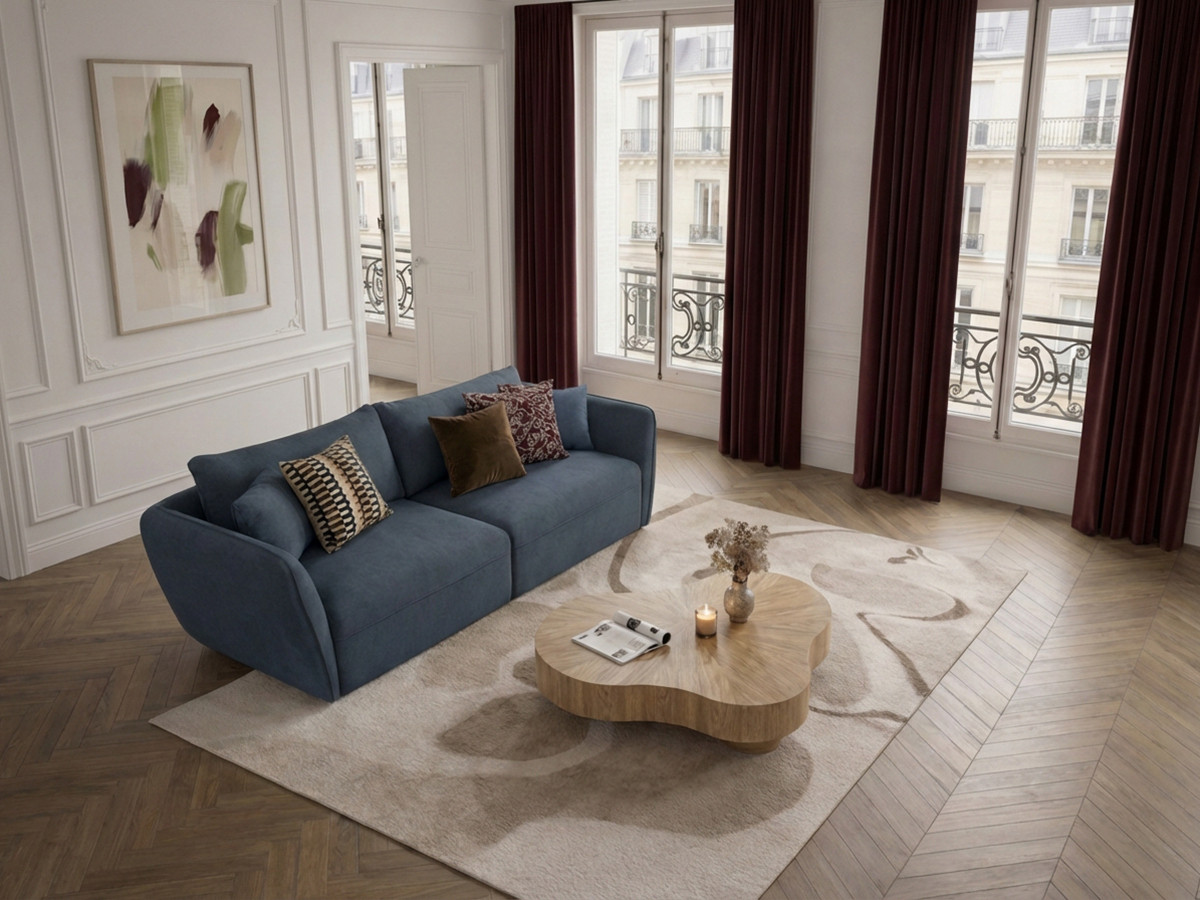 Bobochic Luigi Sofa 3-Sitzer Strukturstoff Blau