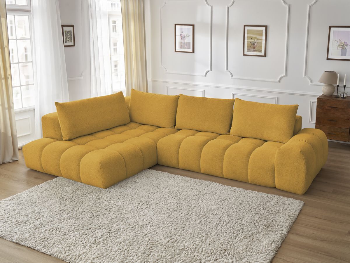 Bobochic Everest Ecksofa, 4 Kissen Melange-Stoff Gelb Ecke links